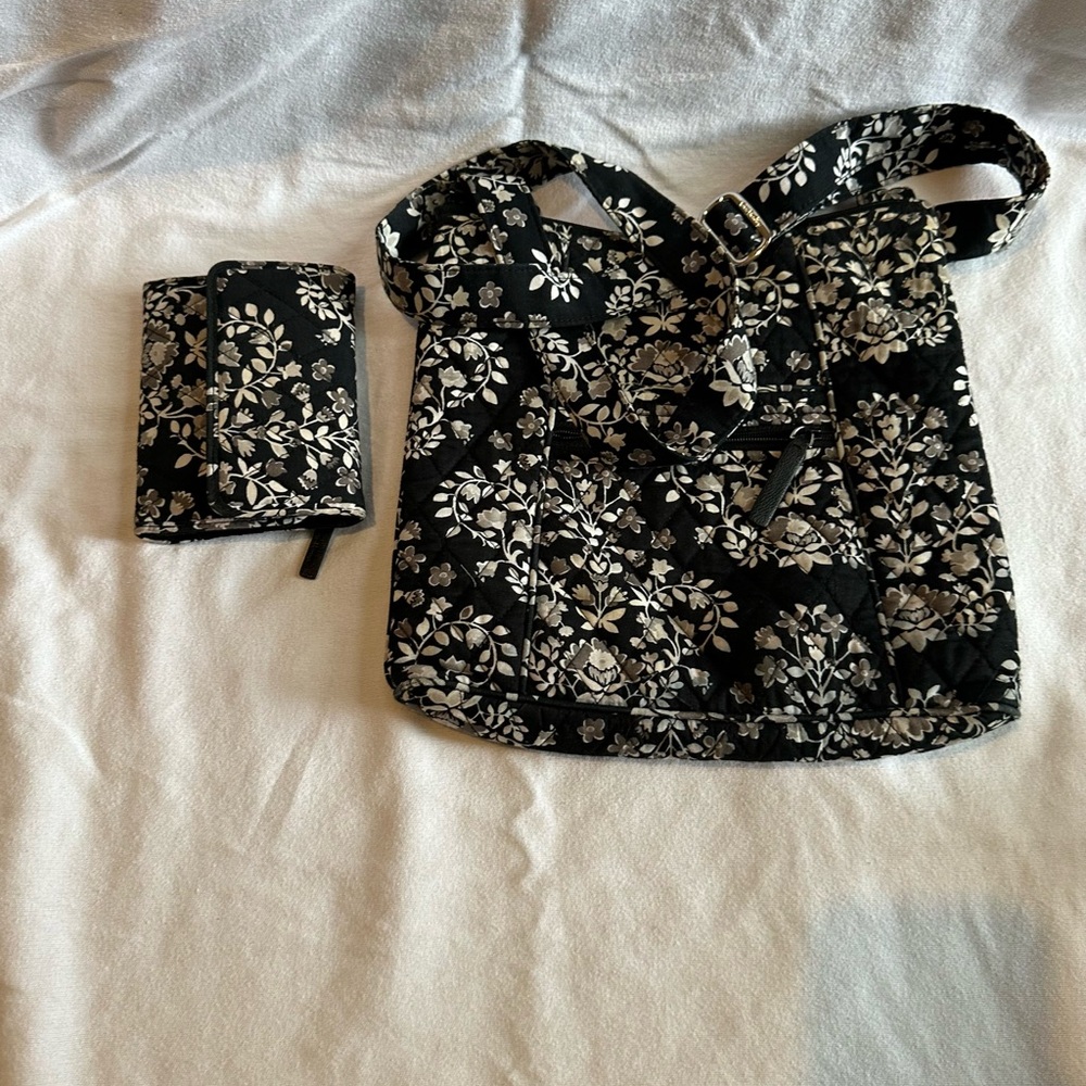 Vera Bradley Black and White Floral Bag and Wallet Set
